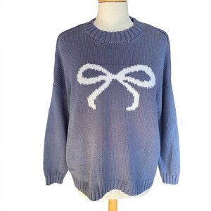 Sincerely Jules Y2K Knit Bow Sweater Sz M Blue Anthropologie Holiday